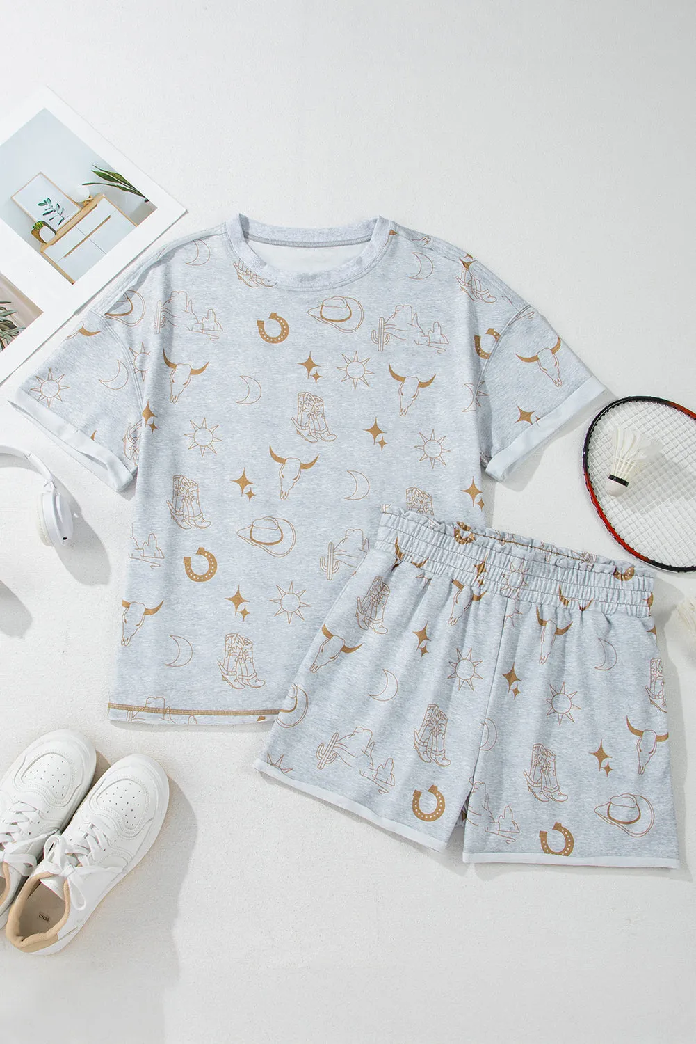 Lane, Sleeve T Shirt and Elastic Waist Shorts Set
