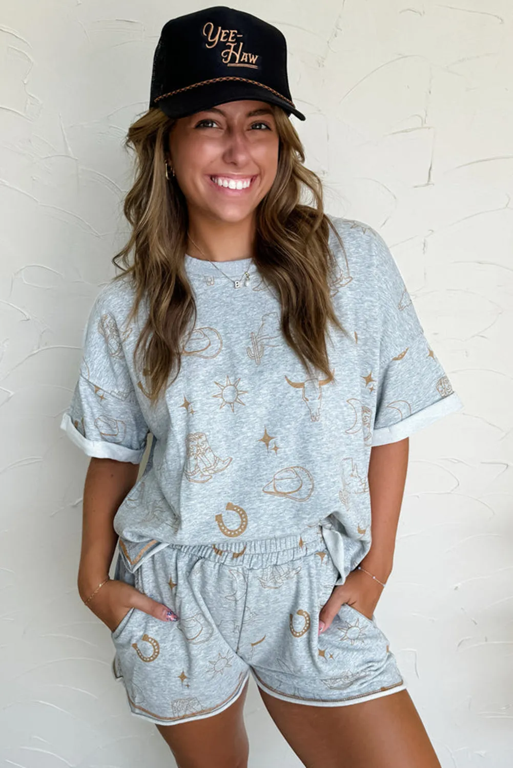 Lane, Sleeve T Shirt and Elastic Waist Shorts Set