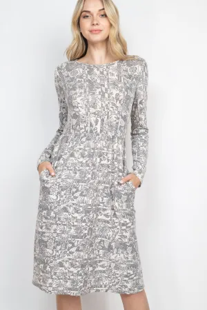 Long Sleeve Floral Print Dress with Inseam Pocket