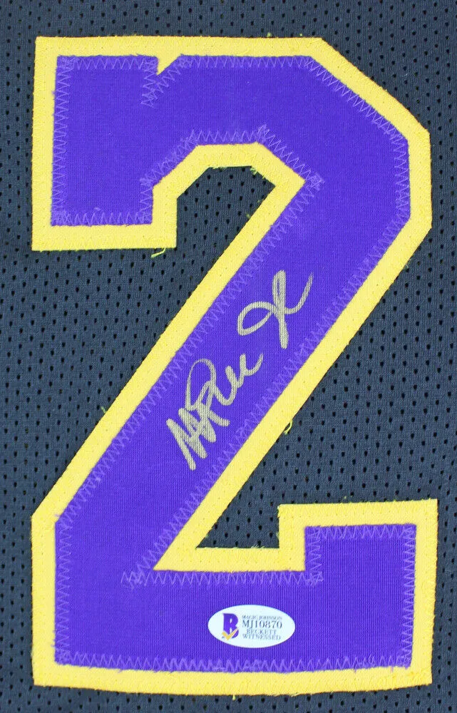 Magic Johnson Signed Los Angeles Lakers Black Jersey (Beckett COA) 5xNBA Champ