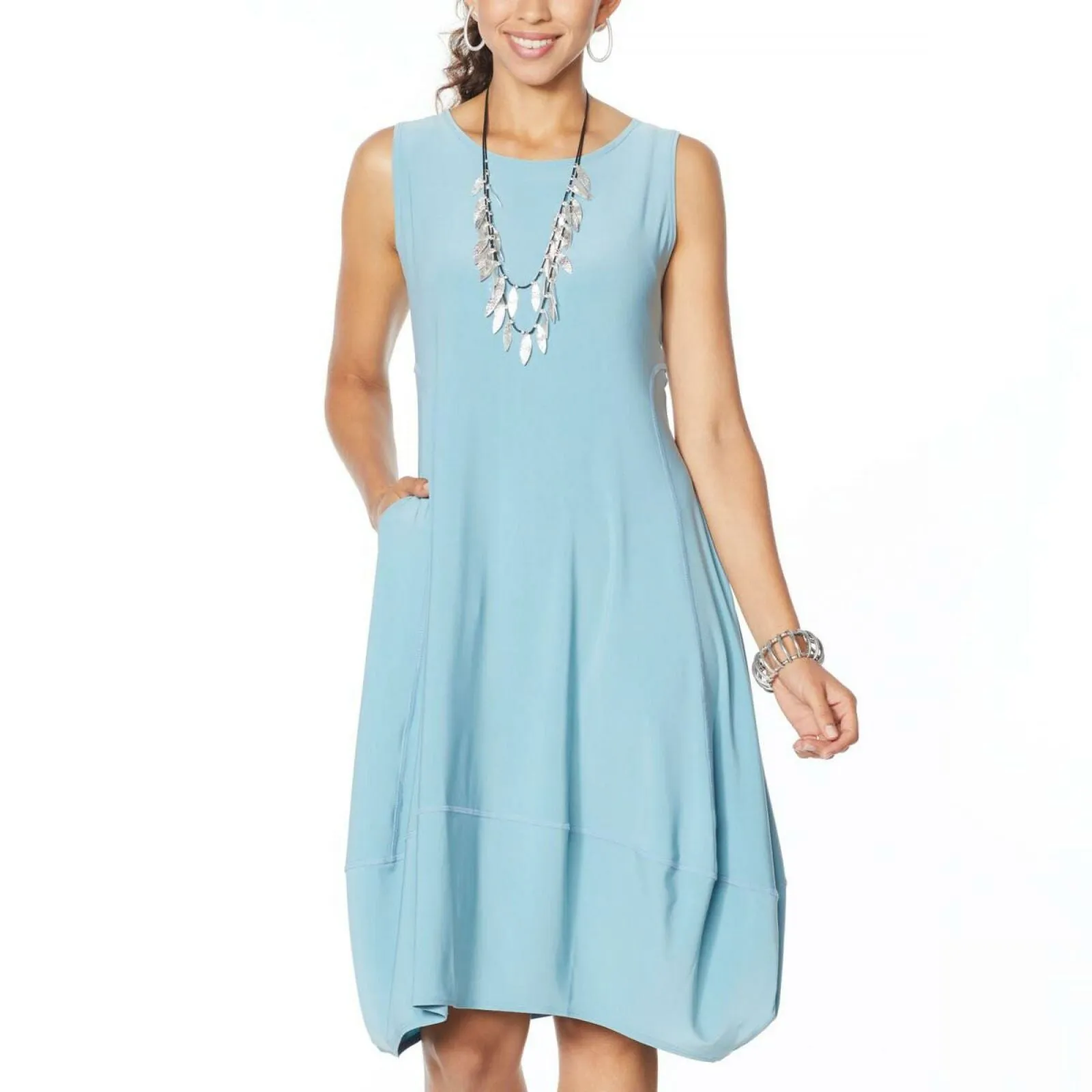 MarlaWynne Women's Matte Jersey Sleeveless Dress With Pockets Sea Blue XL