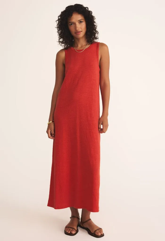 Mystic Textured Midi Dress-Cabana Red