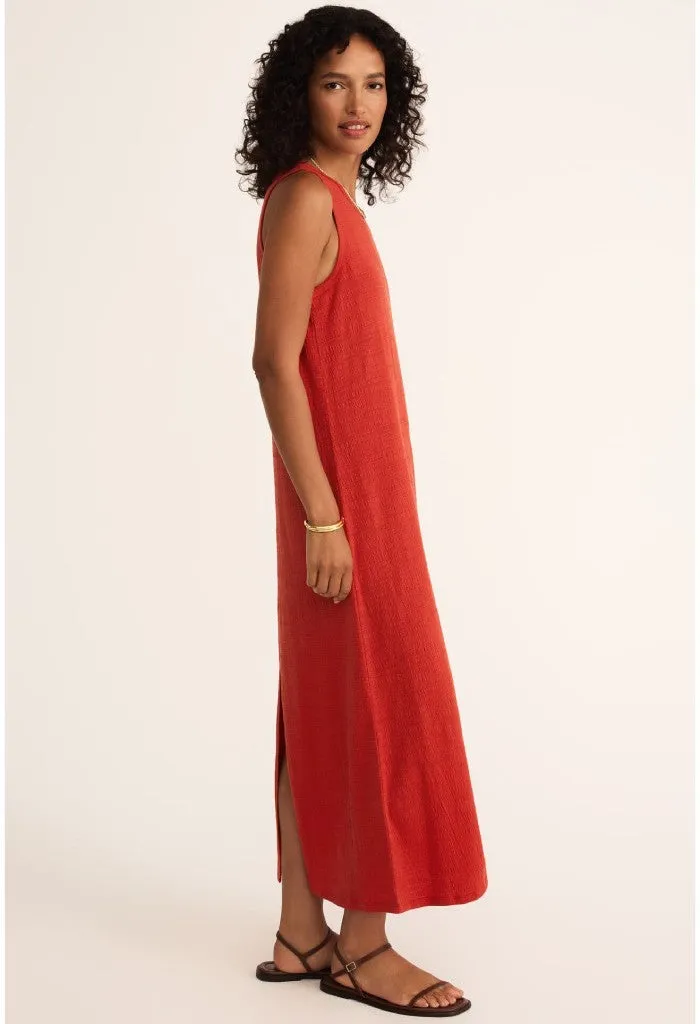Mystic Textured Midi Dress-Cabana Red