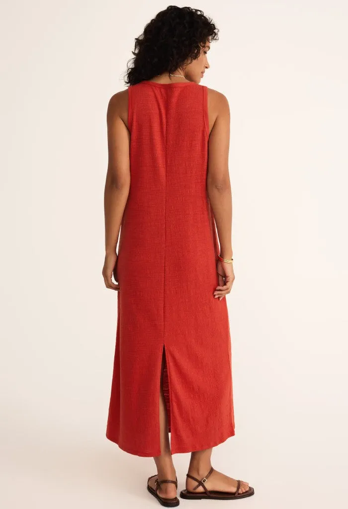Mystic Textured Midi Dress-Cabana Red