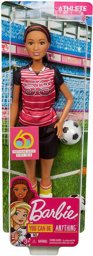 New in slightly damaged package! Barbie You Can Be Anything Athlete Doll, Brunette Soccer Player Doll with Soccer Ball