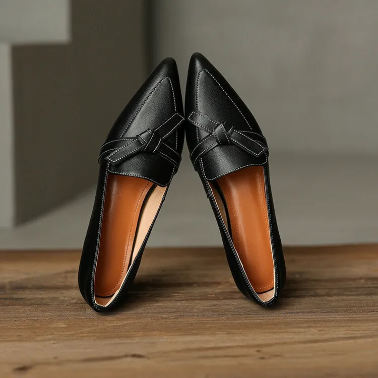 Off-White Brown Black Pointed Toe Knotted Leather Loafers #001052