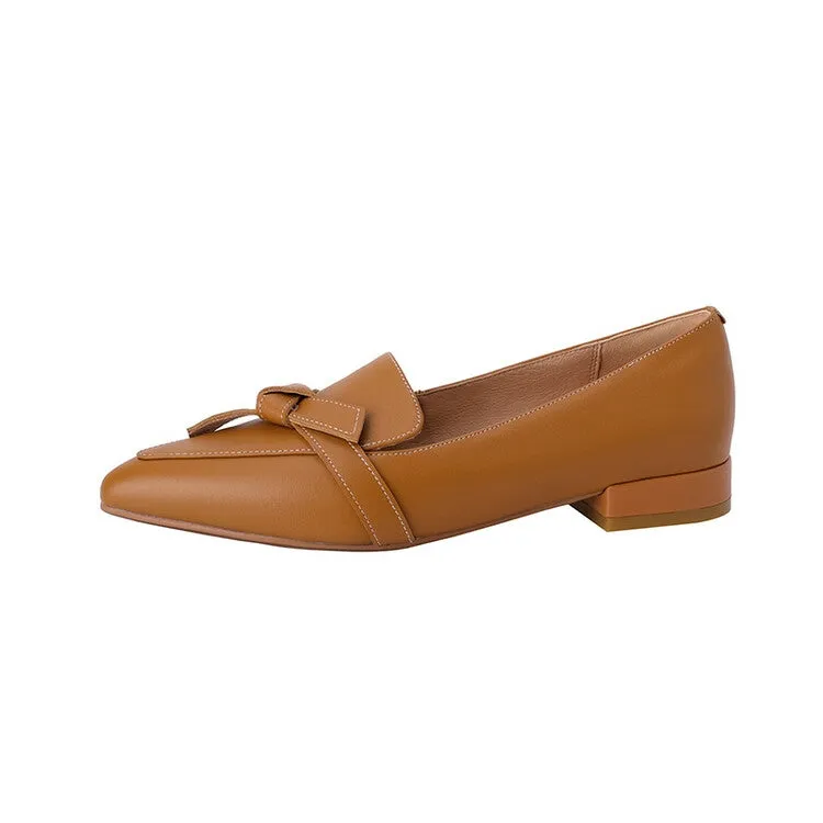 Off-White Brown Black Pointed Toe Knotted Leather Loafers #001052