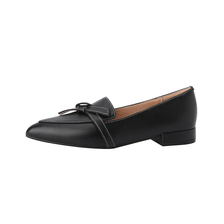 Off-White Brown Black Pointed Toe Knotted Leather Loafers #001052