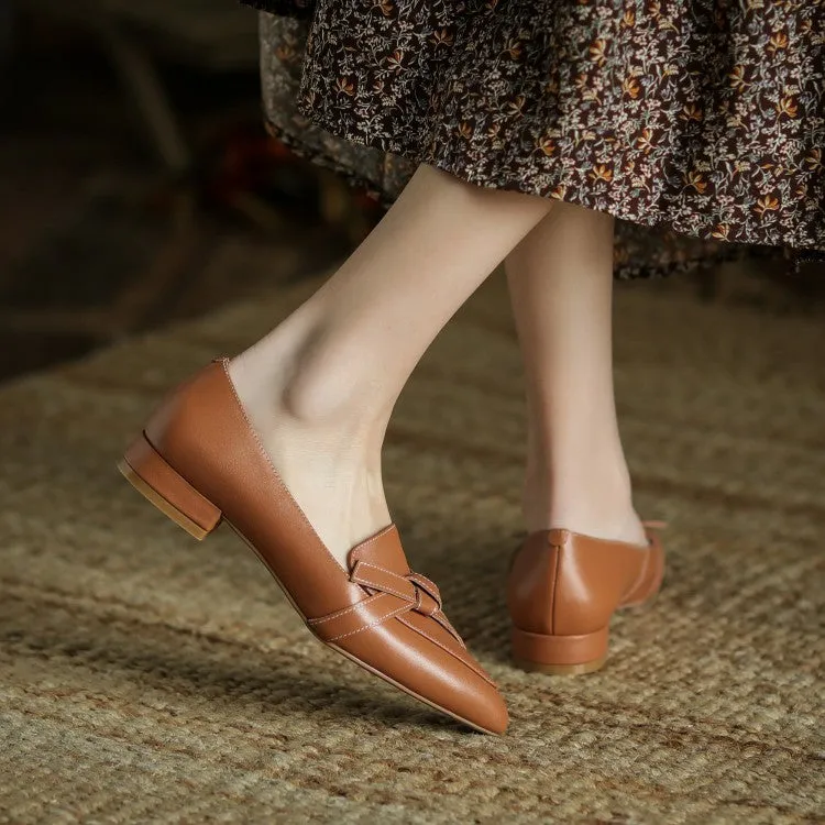 Off-White Brown Black Pointed Toe Knotted Leather Loafers #001052