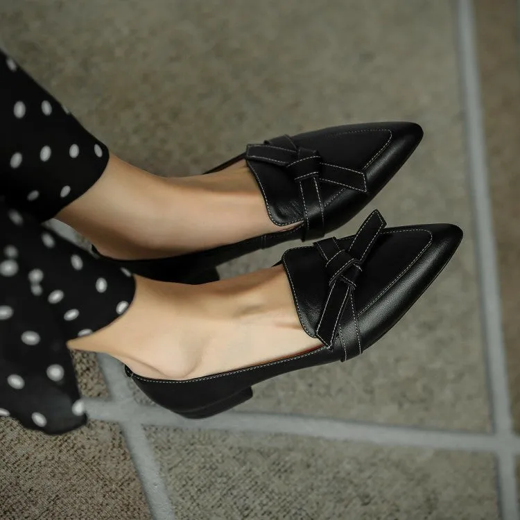 Off-White Brown Black Pointed Toe Knotted Leather Loafers #001052