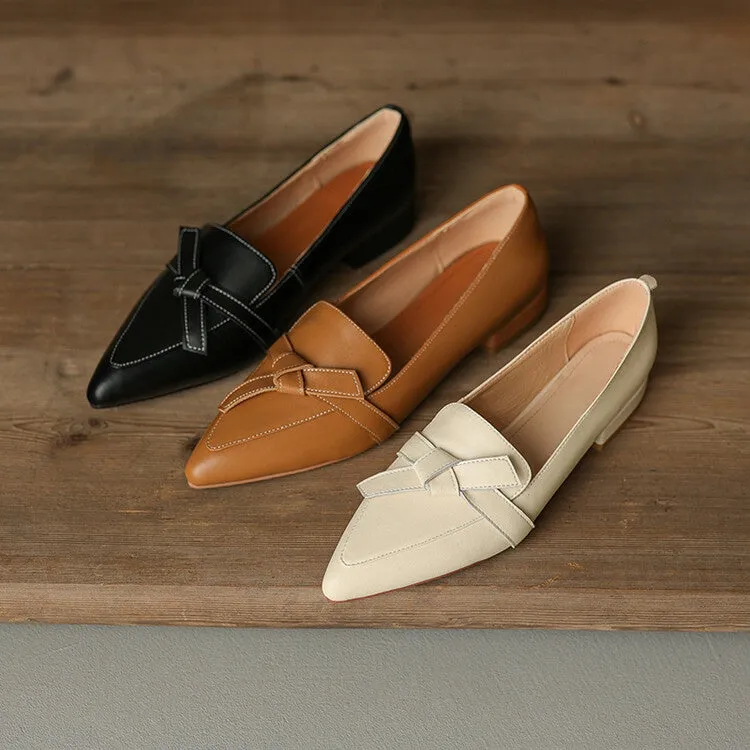 Off-White Pointed Toe Knotted Leather Loafers #001052C