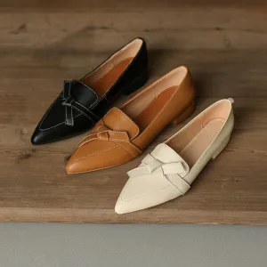 Off-White Pointed Toe Knotted Leather Loafers #001052C