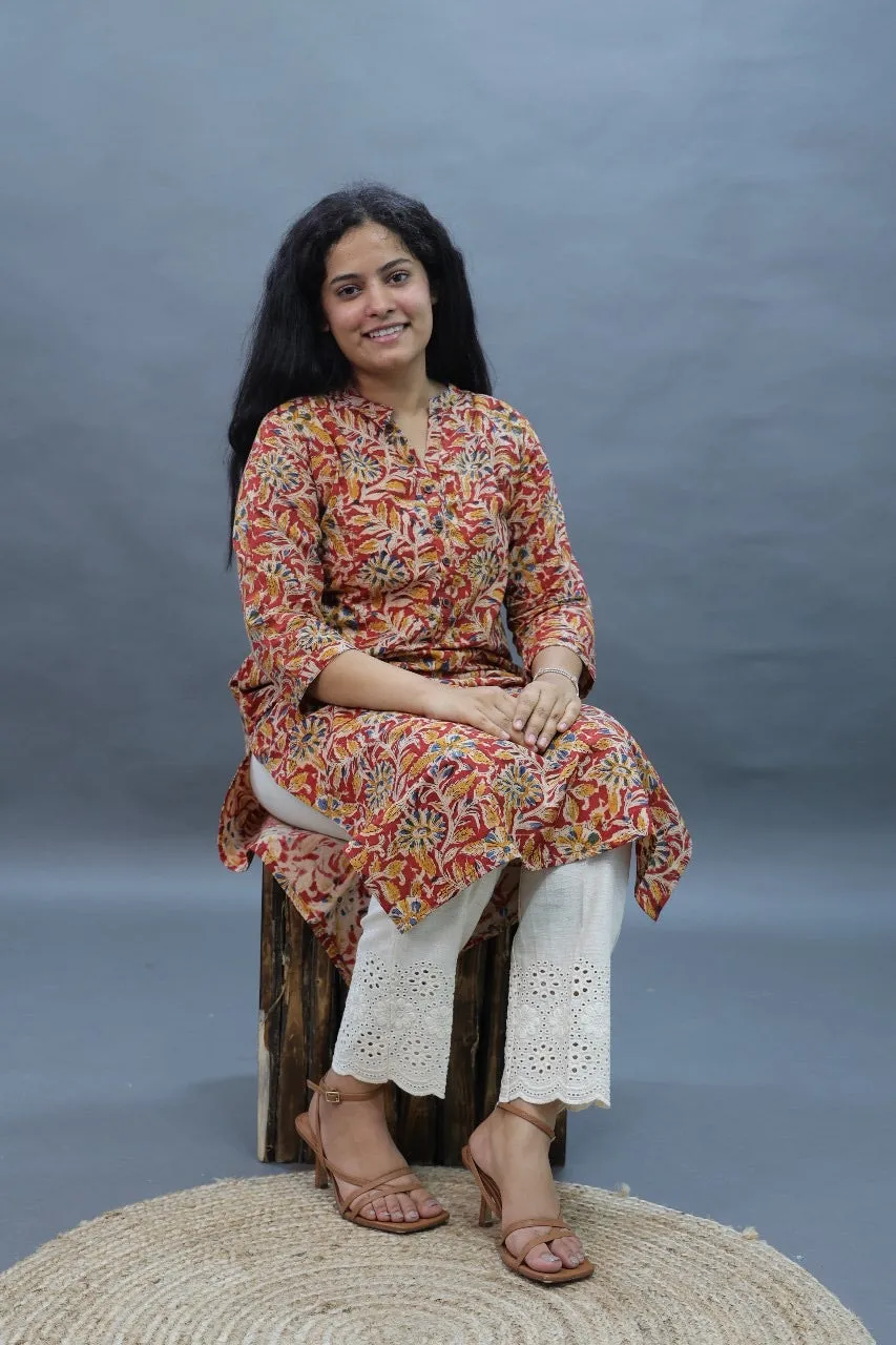 Pakistani Cut Work Cream Straight Pant In Cotton