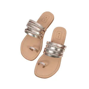 Purvai Gold & Silver Multi-Strap Sandals