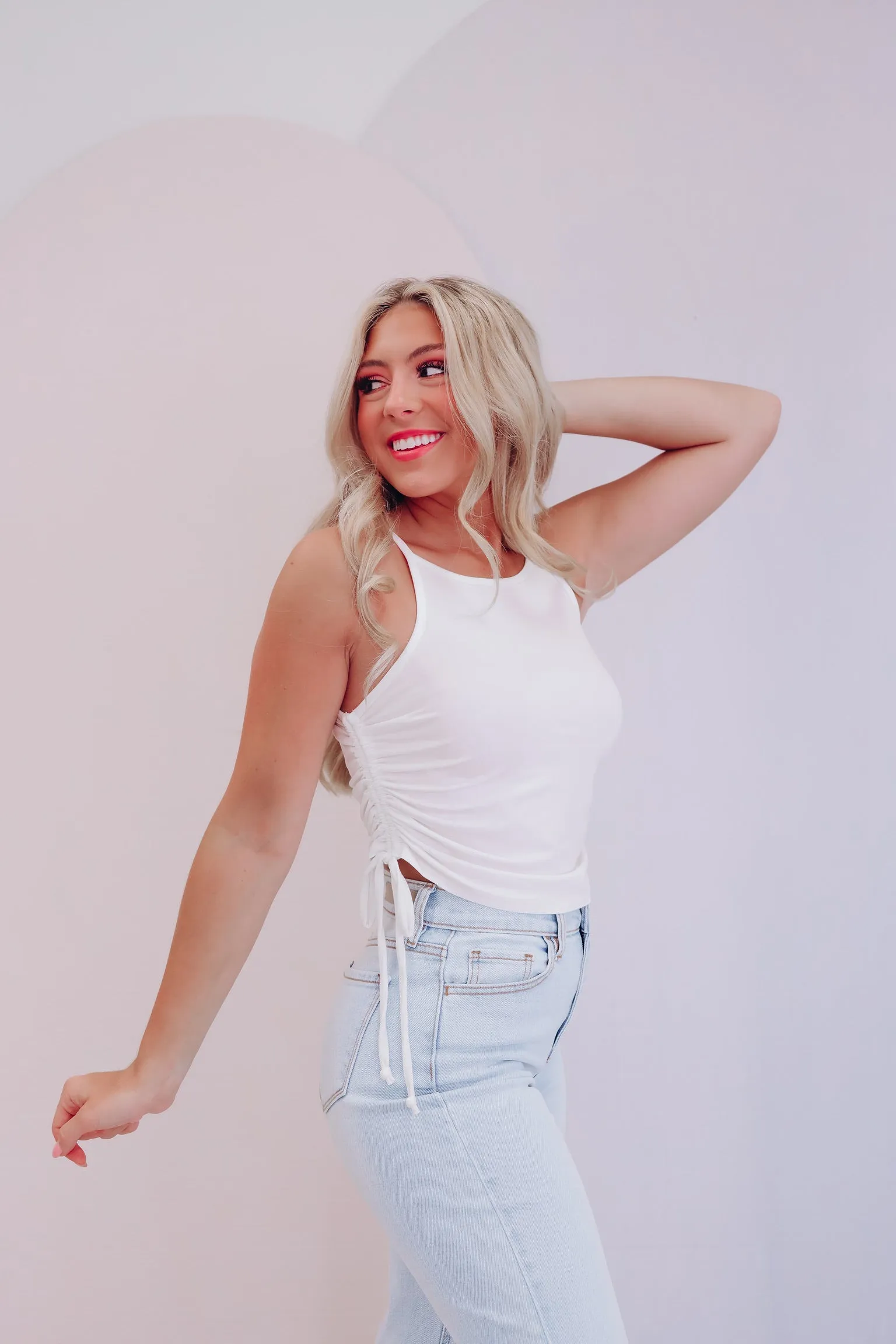 Rada Side Ruched Crop Tank Top - White