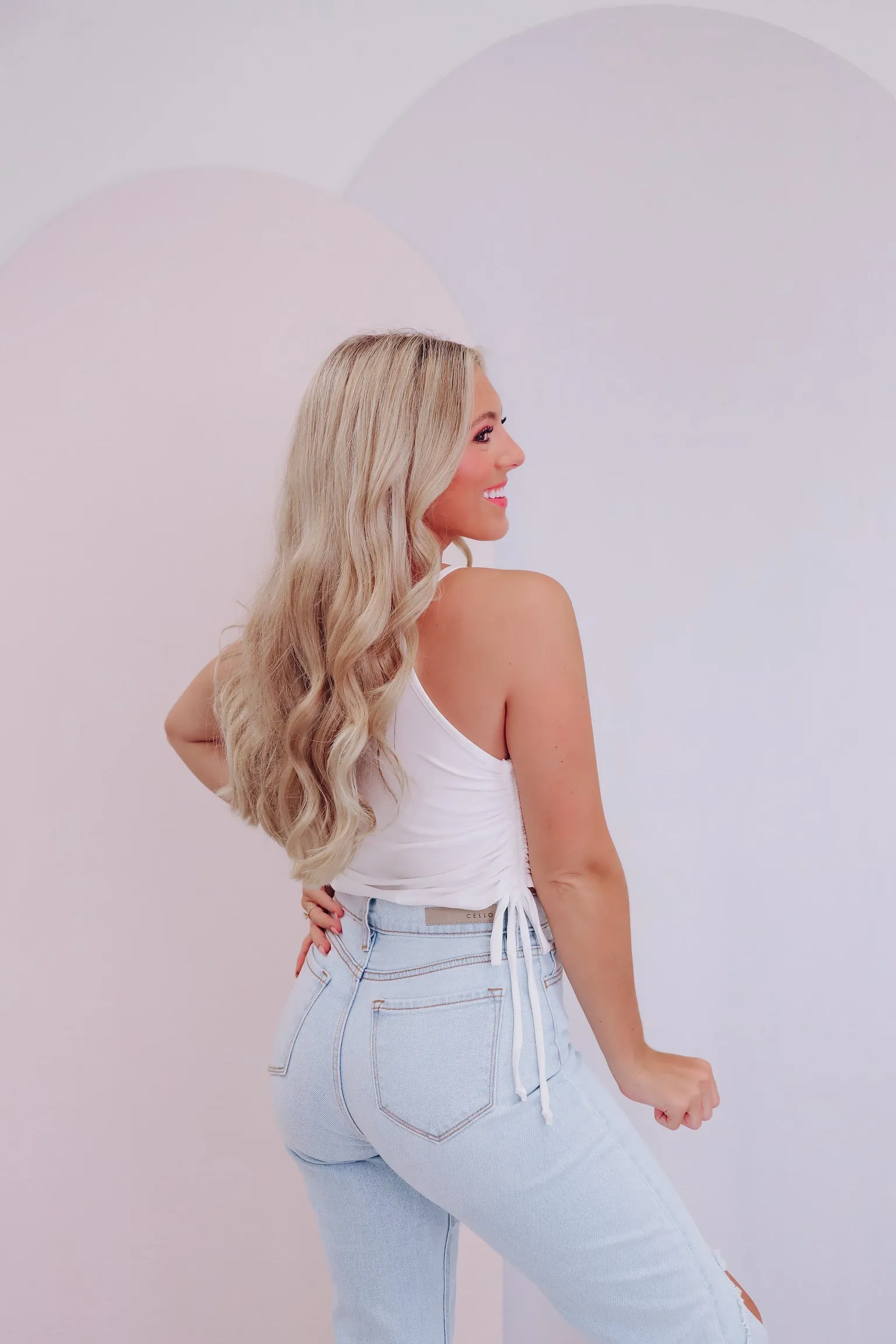 Rada Side Ruched Crop Tank Top - White