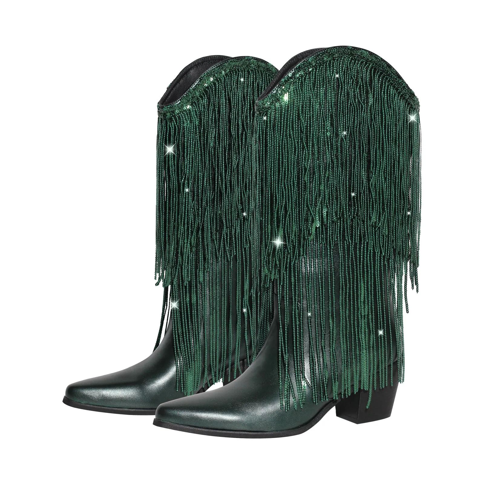 Rhinestone Mid-Calf Fringe Cowboy Boots