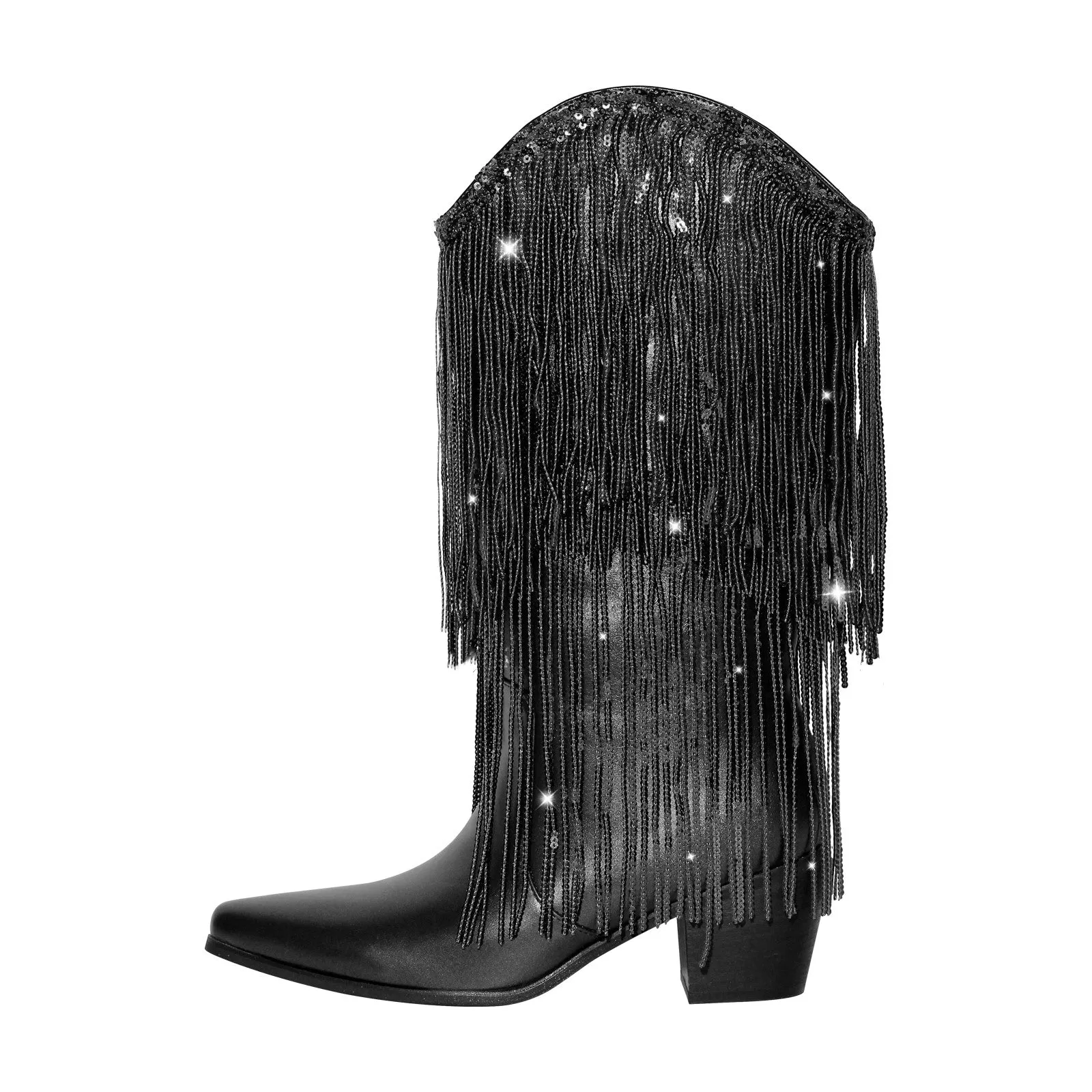 Rhinestone Mid-Calf Fringe Cowboy Boots