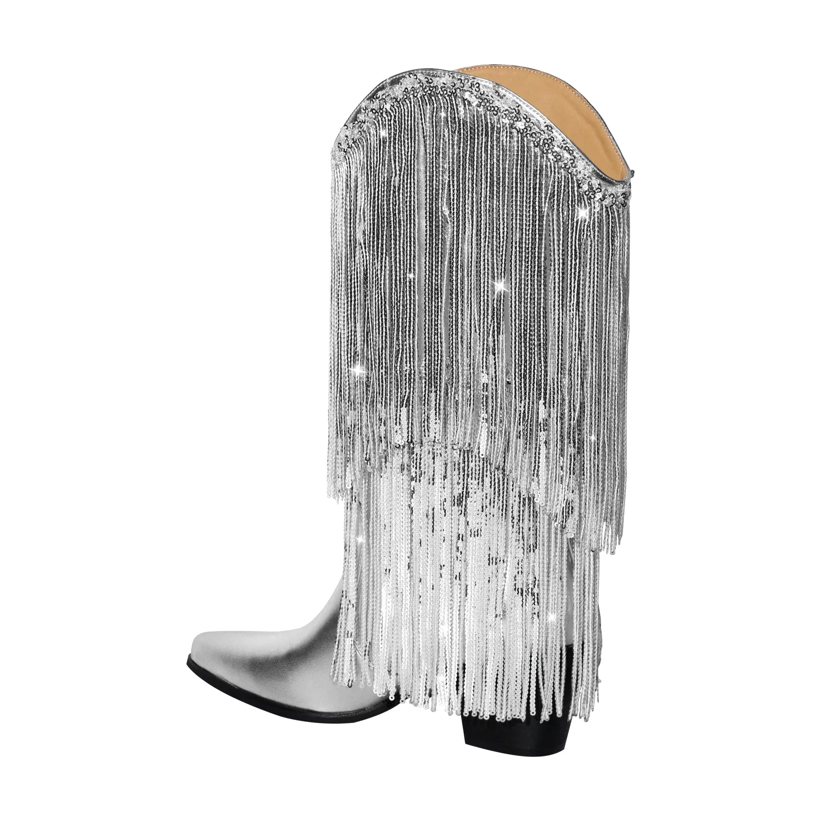 Rhinestone Mid-Calf Fringe Cowboy Boots