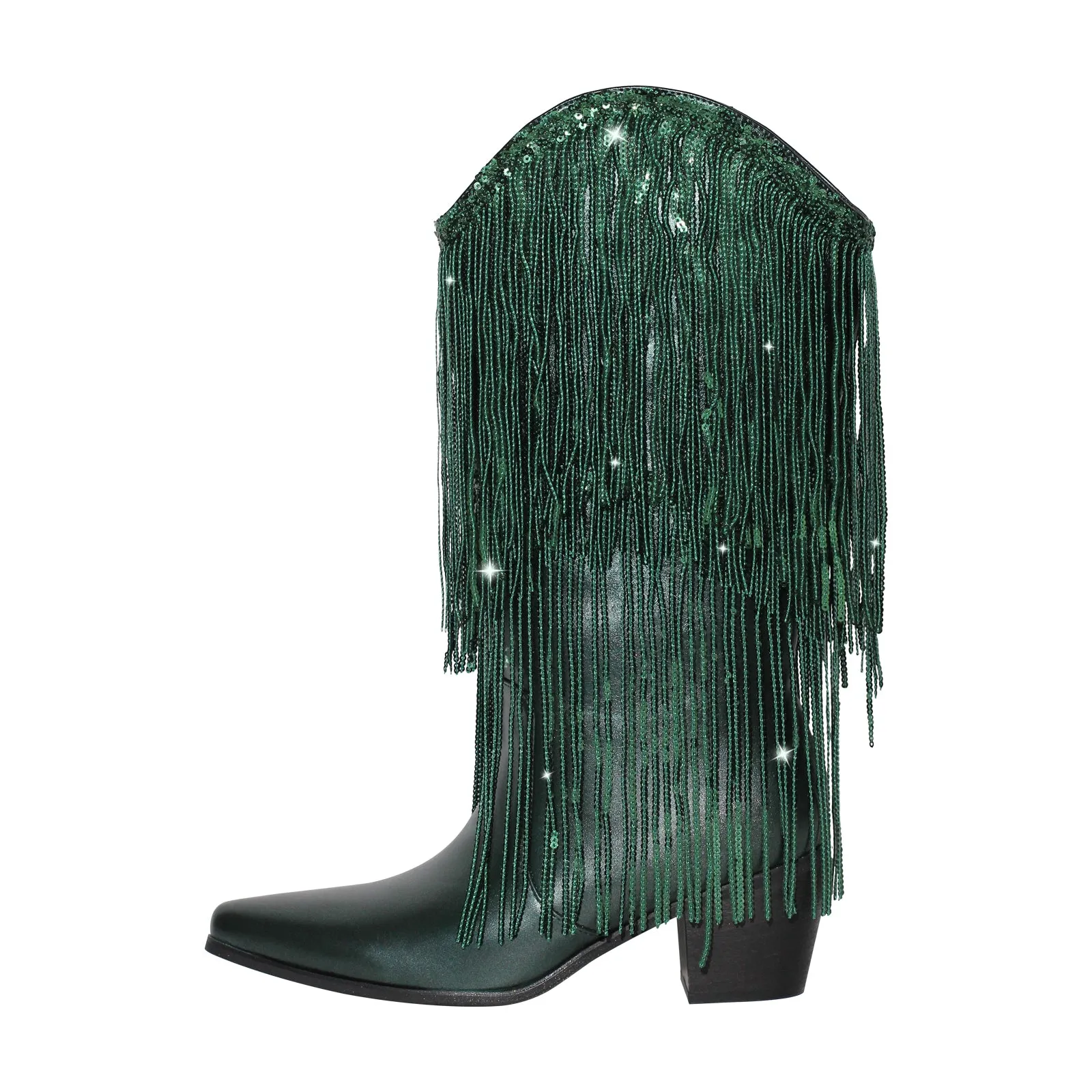 Rhinestone Mid-Calf Fringe Cowboy Boots