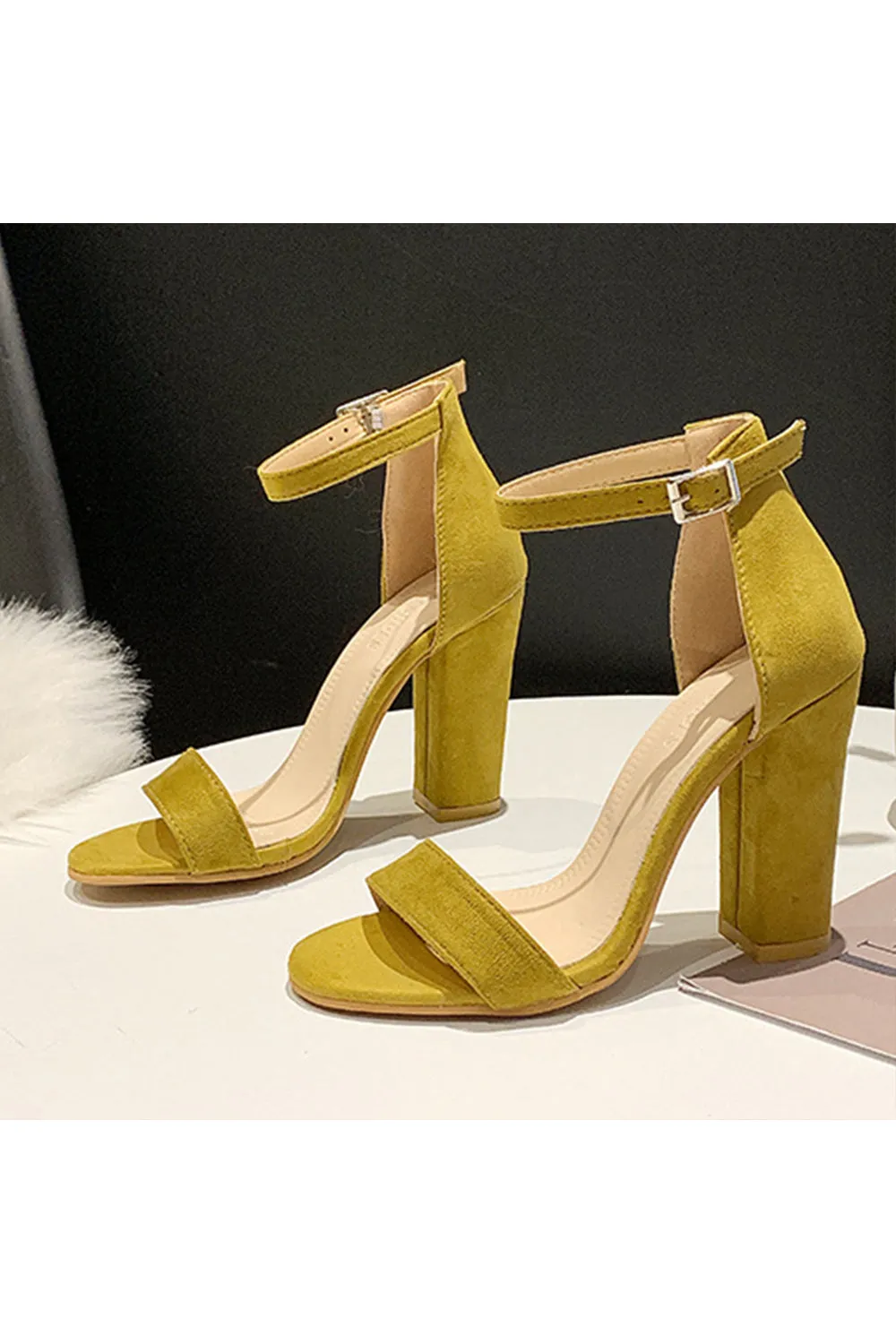 Roycebridal Party Suede Peep Toe Chunky Heel Evening Shoes With Buckle Ankle Strap
