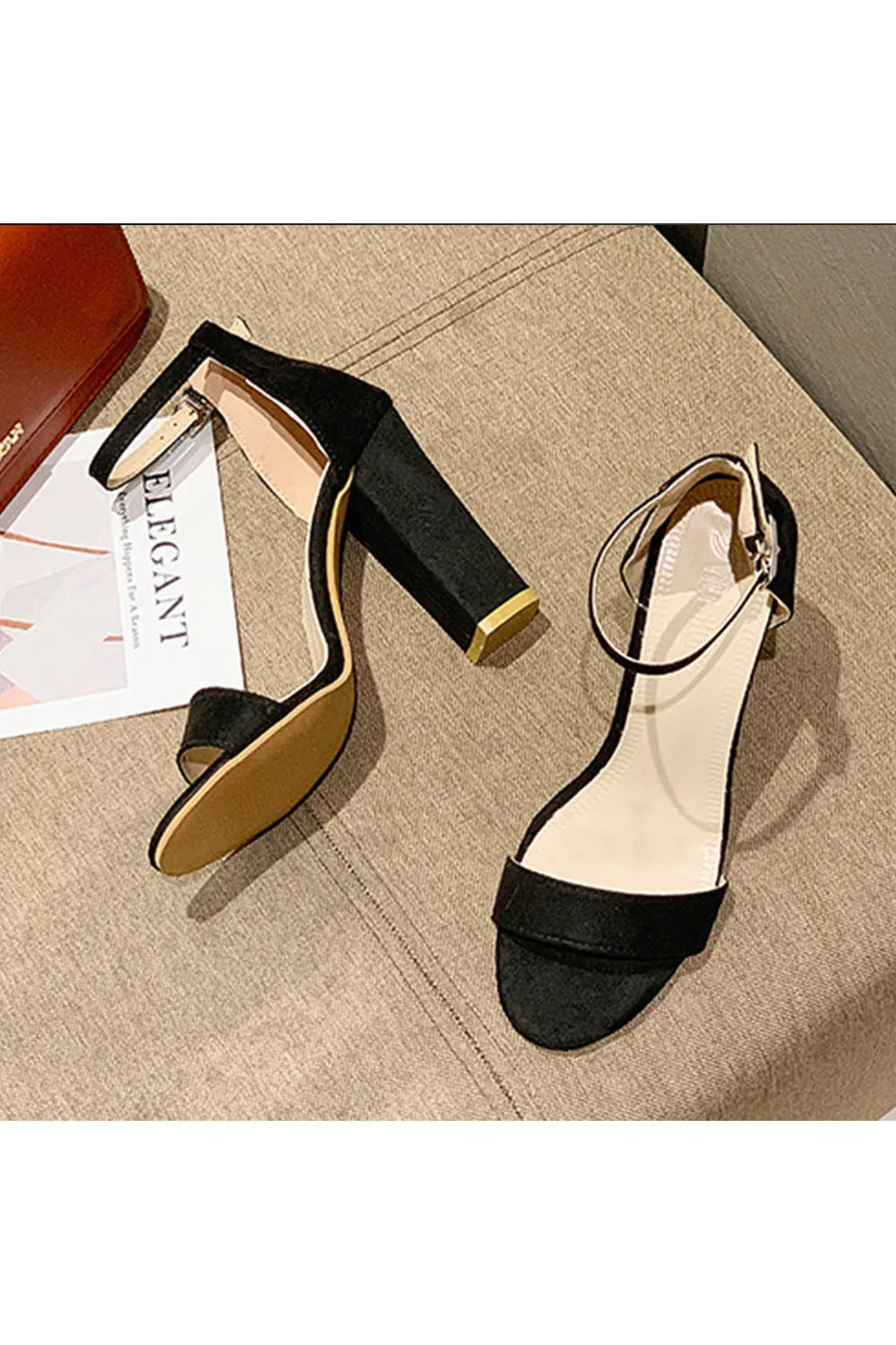 Roycebridal Party Suede Peep Toe Chunky Heel Evening Shoes With Buckle Ankle Strap