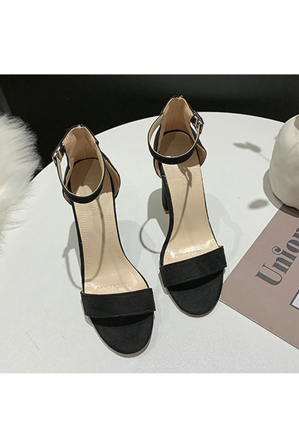 Roycebridal Party Suede Peep Toe Chunky Heel Evening Shoes With Buckle Ankle Strap