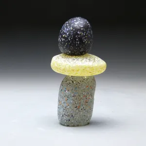Short Cairn in Black Tan and Grey Handblown Glass Sculpture by Thomas Spake Studios