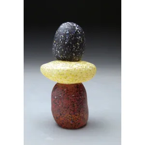 Short Cairn in Black Tan and Red Handblown Glass Sculpture by Thomas Spake Studios
