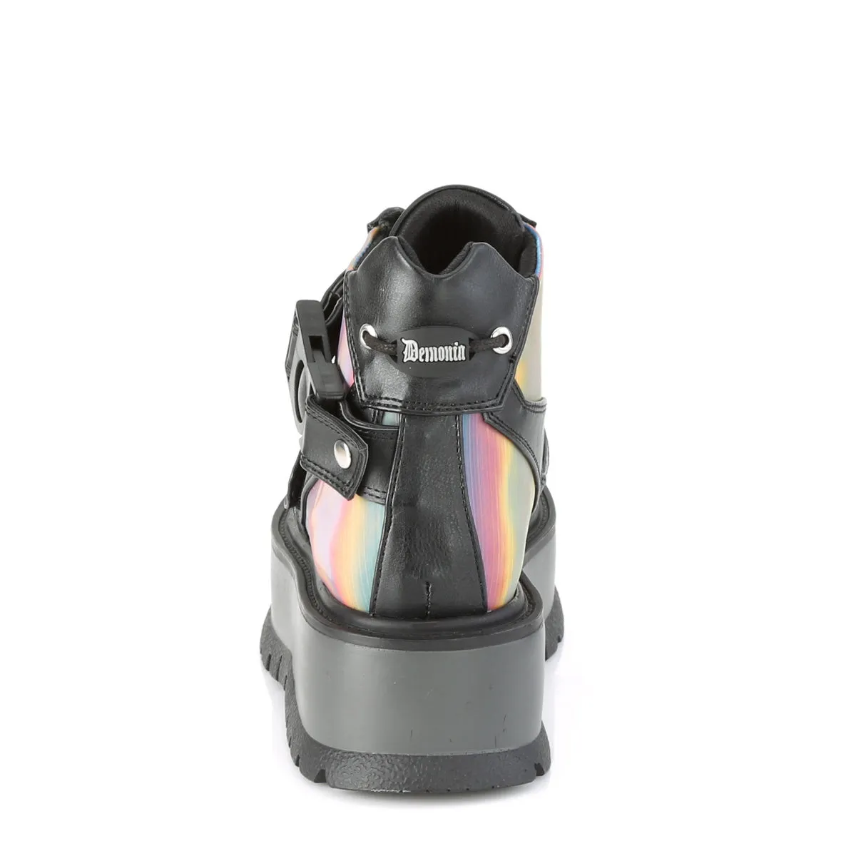 SLACKER-32  Black Vegan Leather-Rainbow Reflective