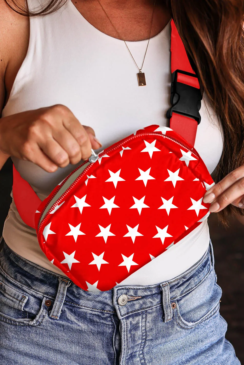 Star Printed Buckle Strap Crossbody Bag
