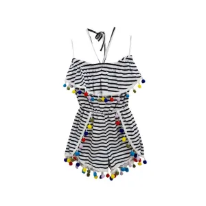 Stripey girls playsuit with pompoms