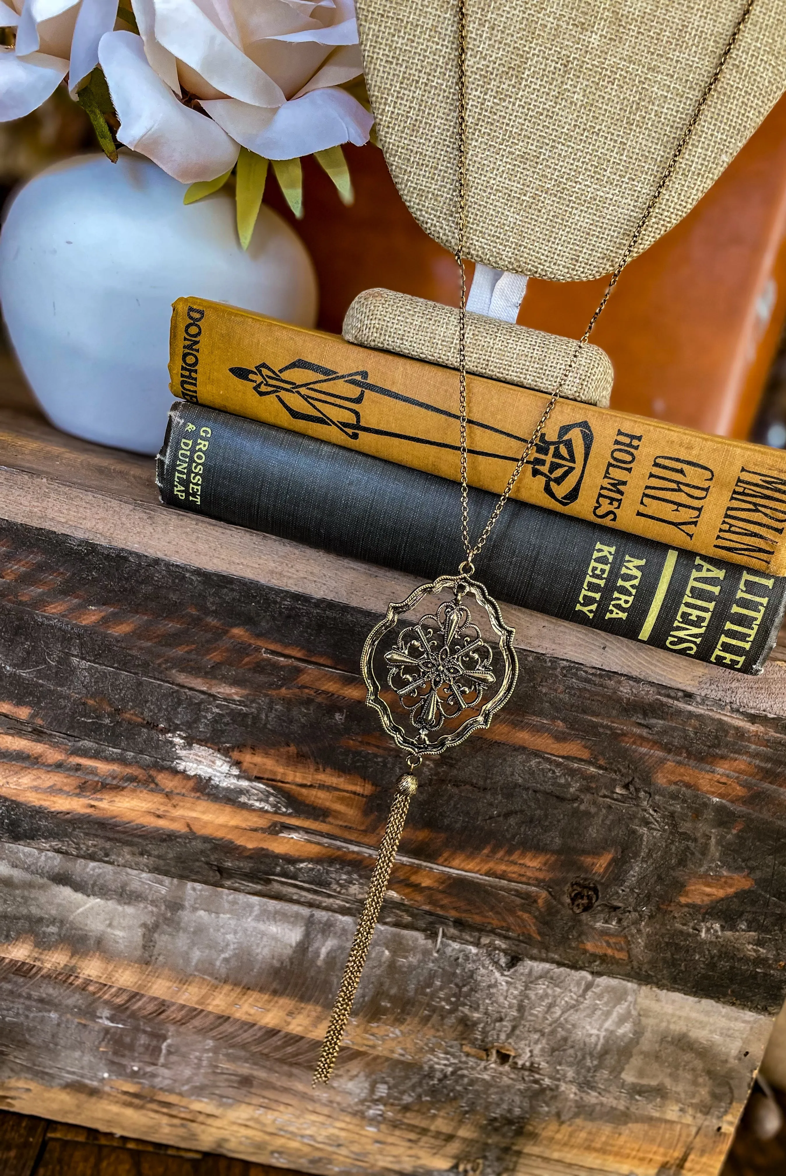 The Dawson Vintage Long Necklace, Worn Gold