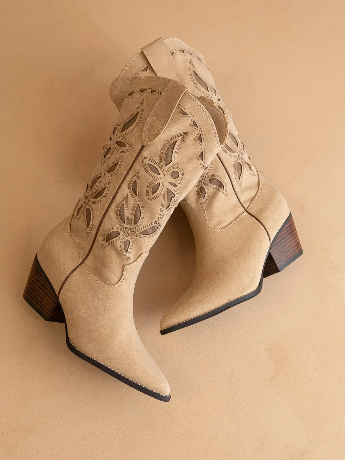 The Zinnia | Khaki Laser Cut Western Boot