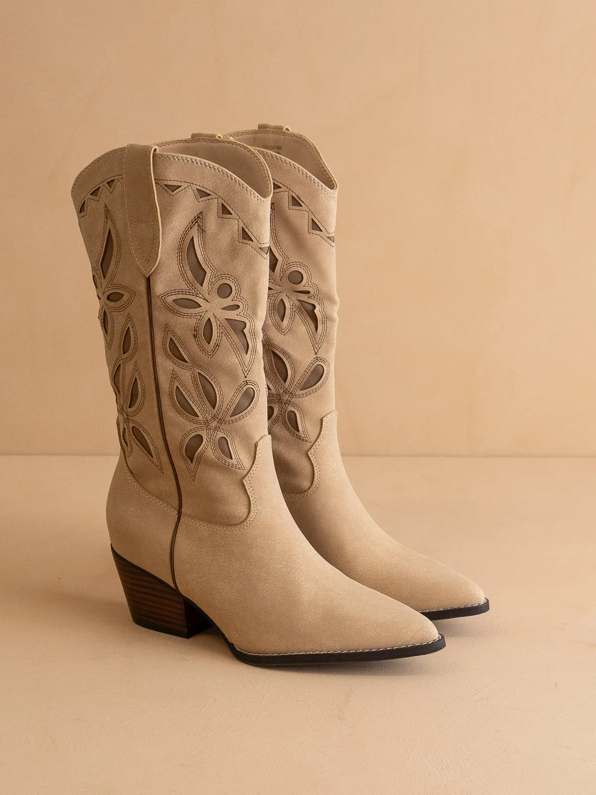 The Zinnia | Khaki Laser Cut Western Boot