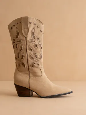 The Zinnia | Khaki Laser Cut Western Boot
