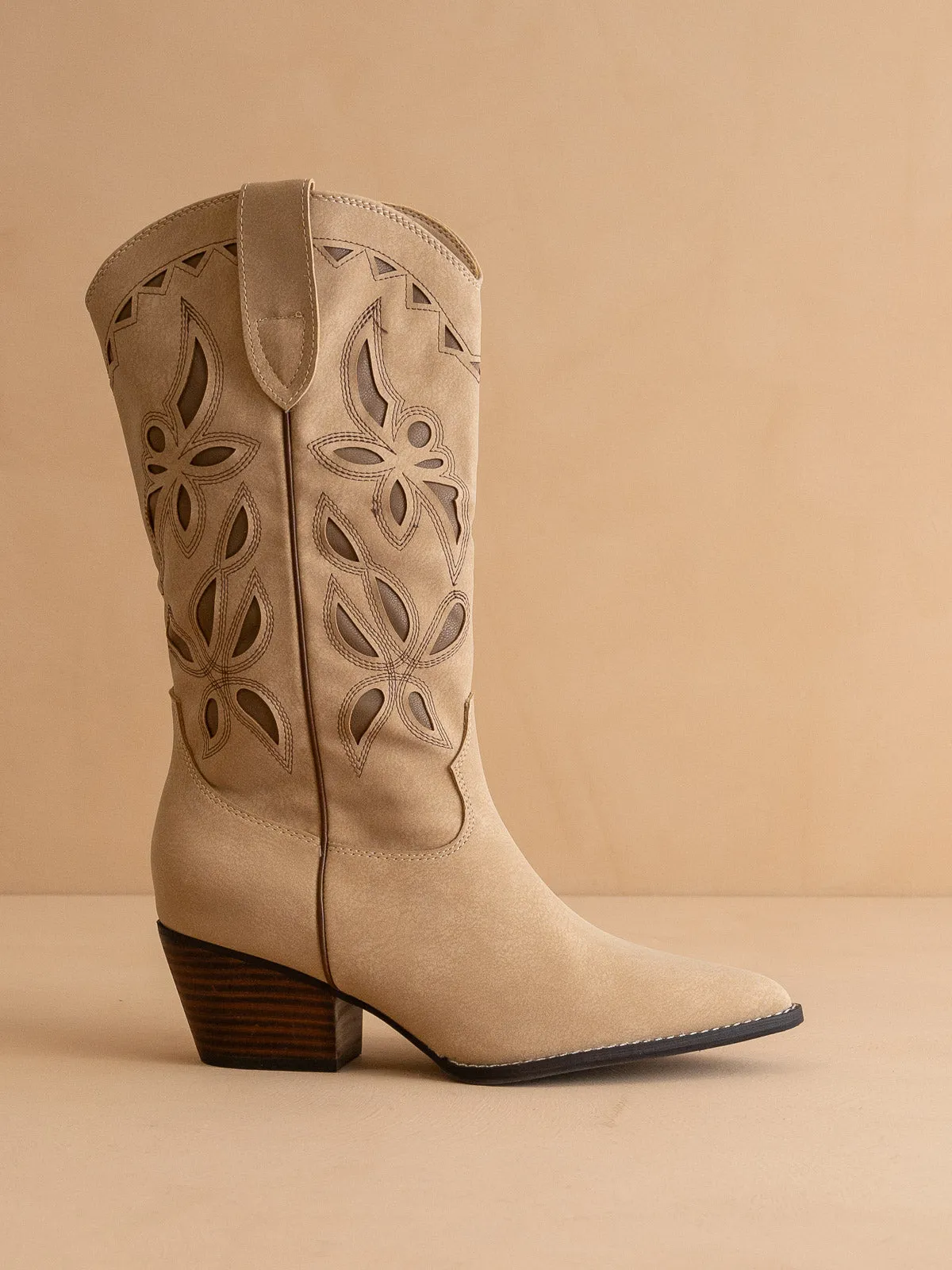 The Zinnia | Khaki Laser Cut Western Boot