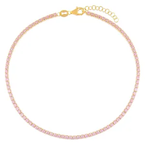 Thin Pink CZ Colored Tennis Anklet