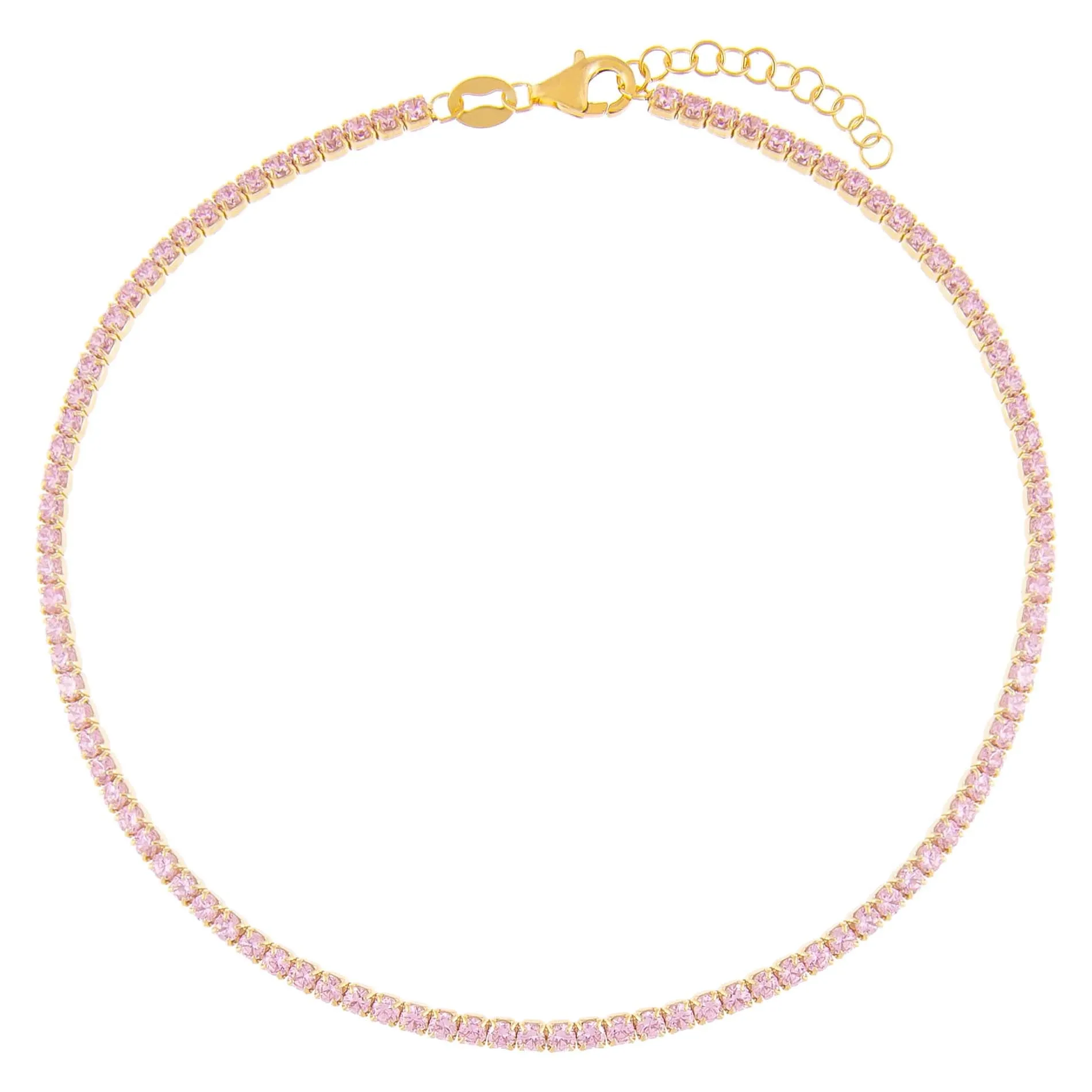 Thin Pink CZ Colored Tennis Anklet