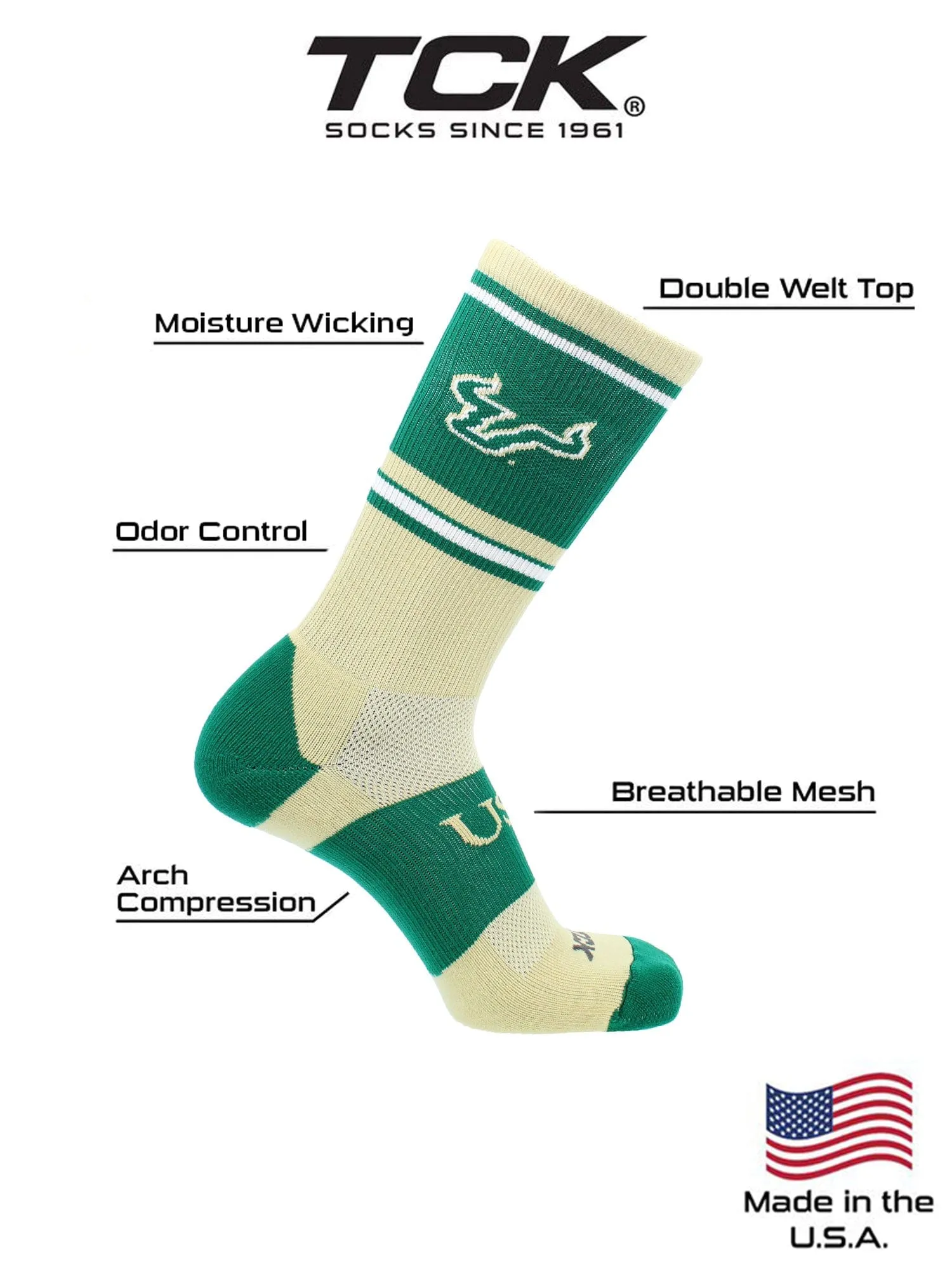 University of South Florida Bulls Jersey Crew Socks