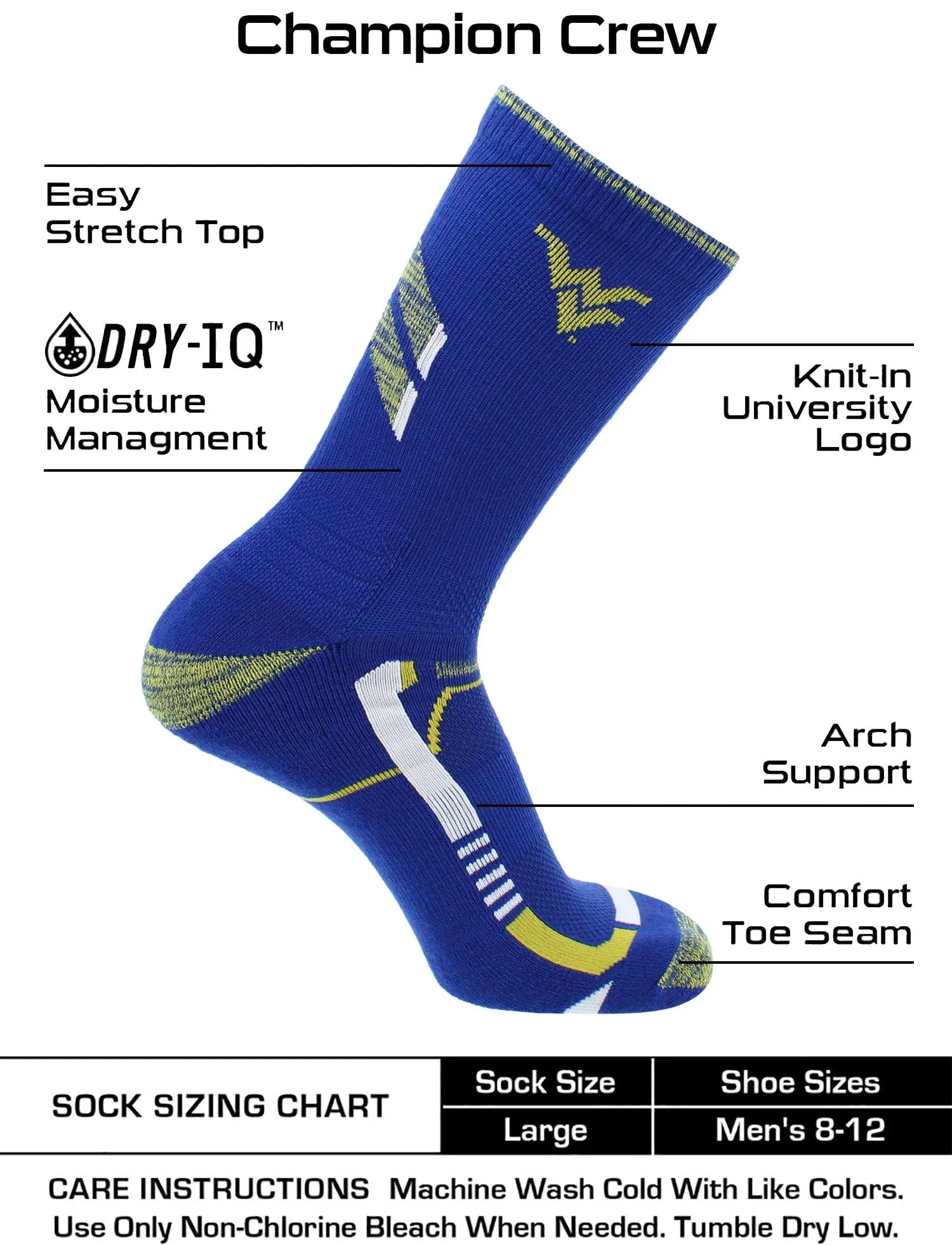 West Virginia Mountaineers Socks West Virginia University Mountaineers Champion Crew Socks