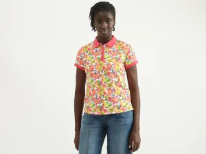 Women Printed Polo Collar T-shirt