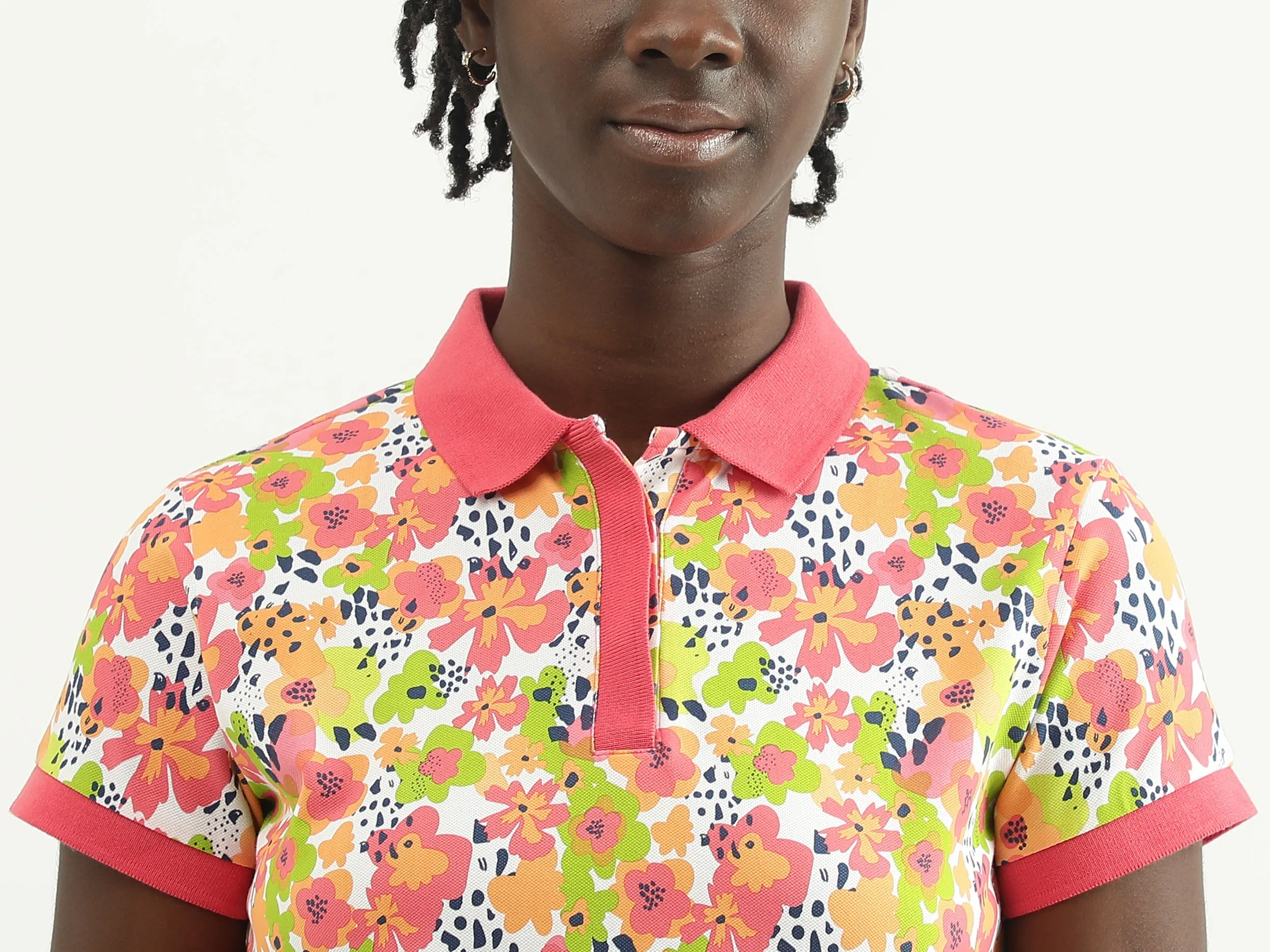Women Printed Polo Collar T-shirt