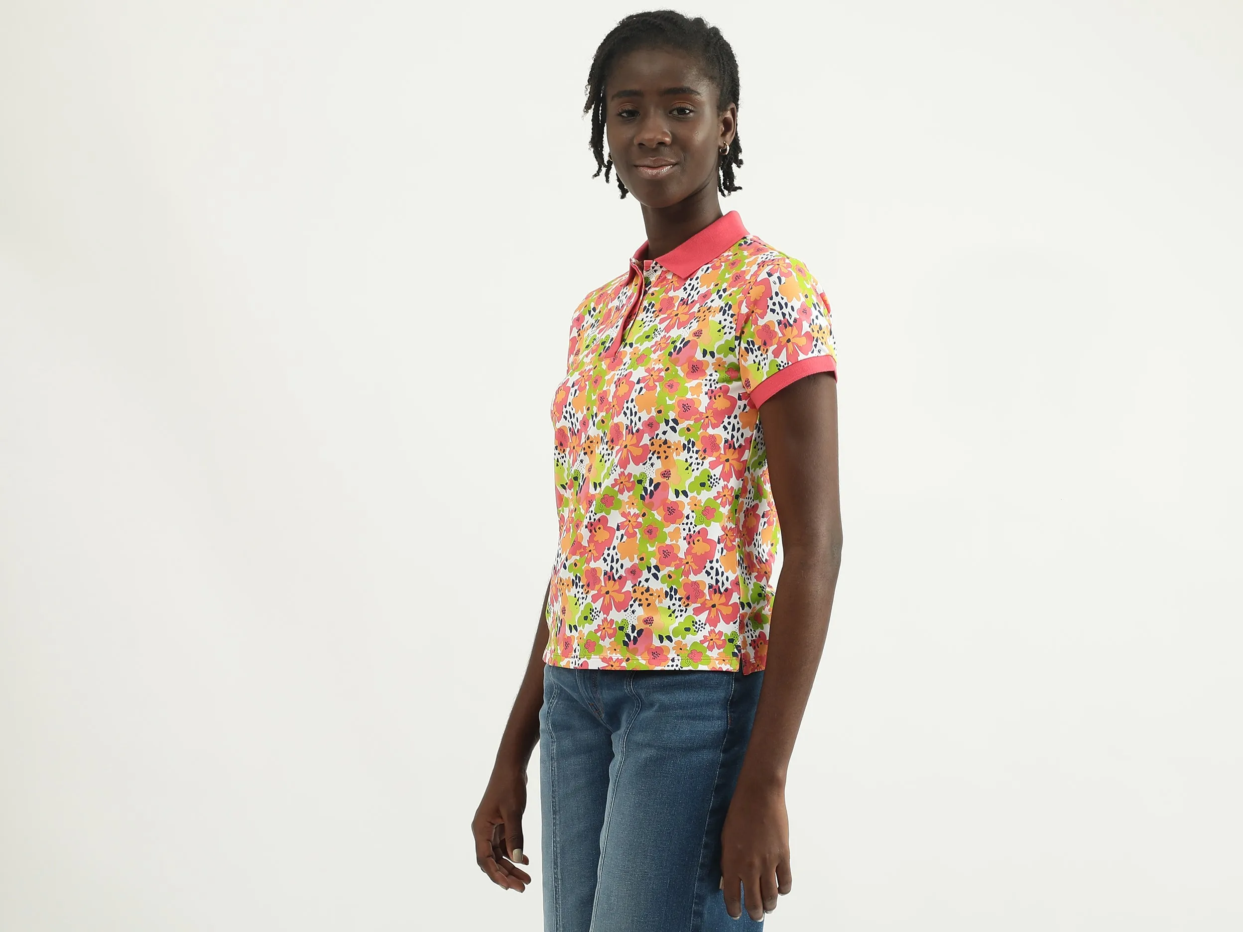 Women Printed Polo Collar T-shirt