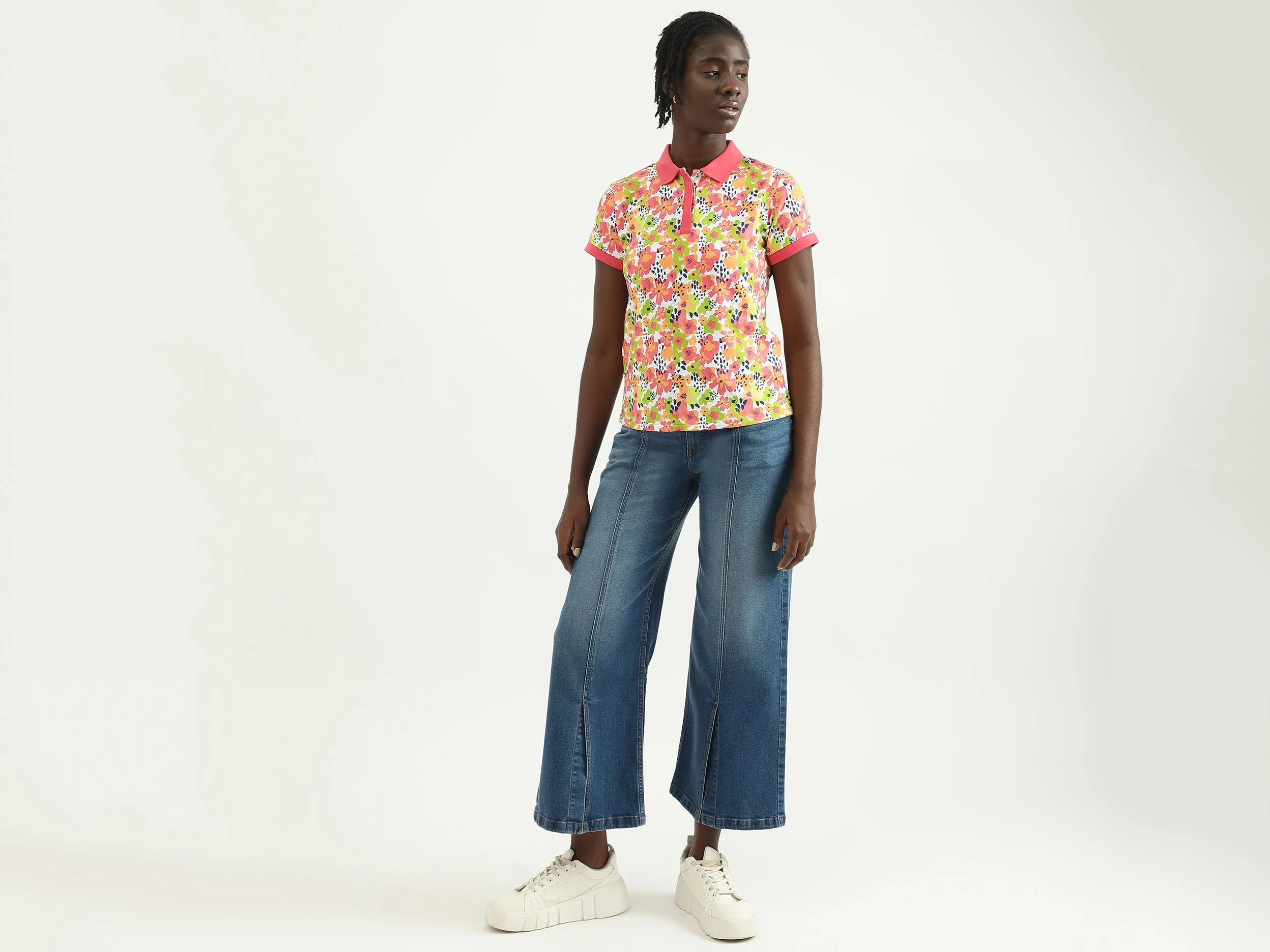 Women Printed Polo Collar T-shirt