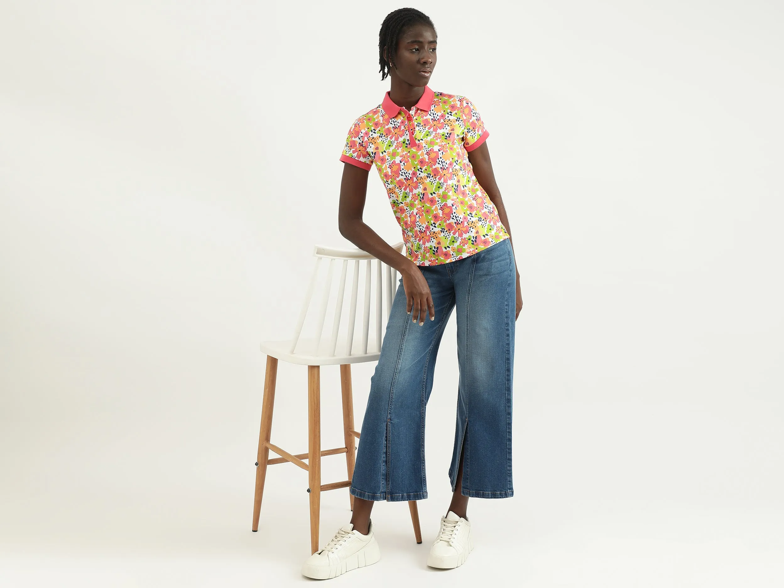 Women Printed Polo Collar T-shirt