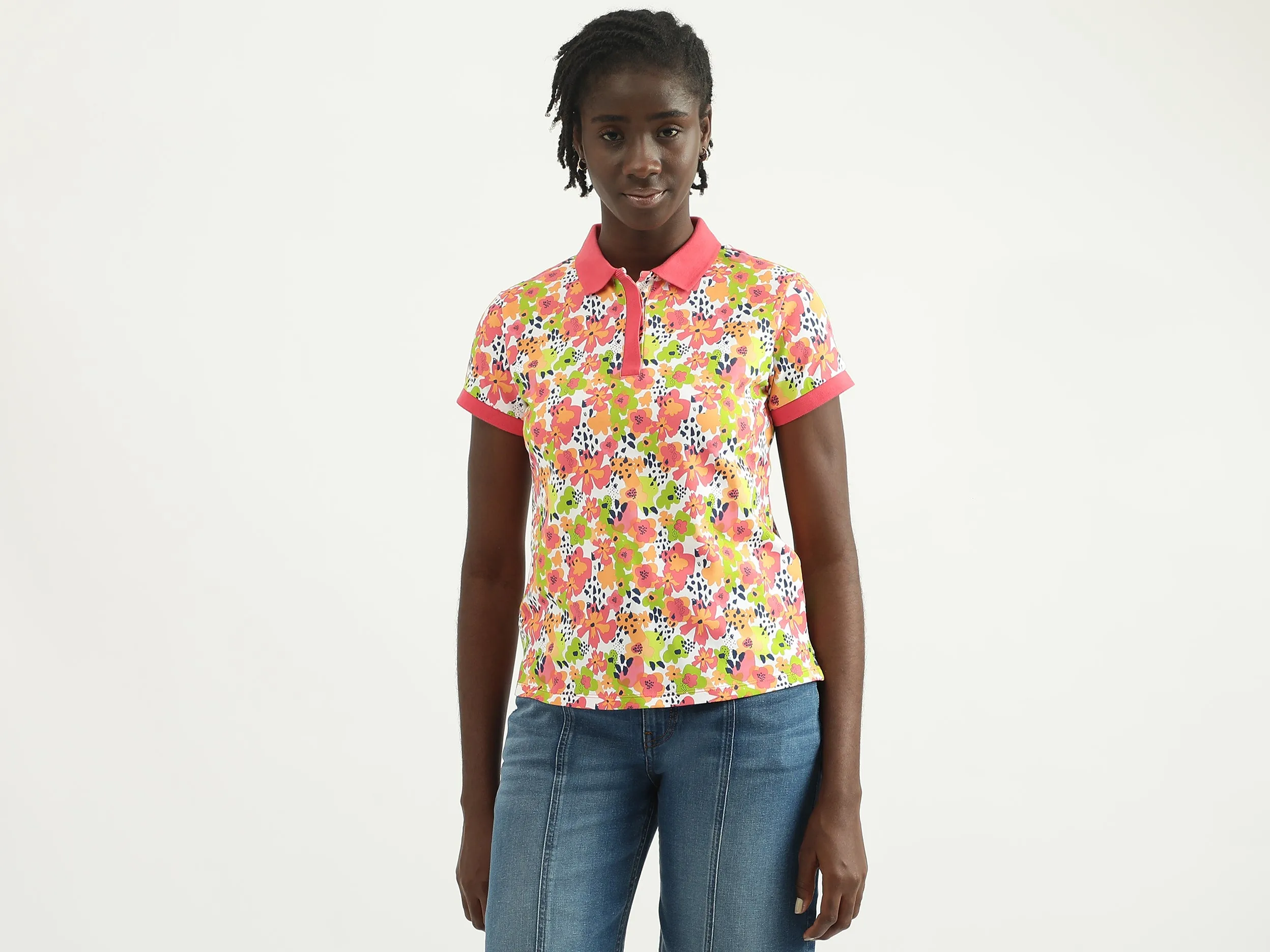 Women Printed Polo Collar T-shirt