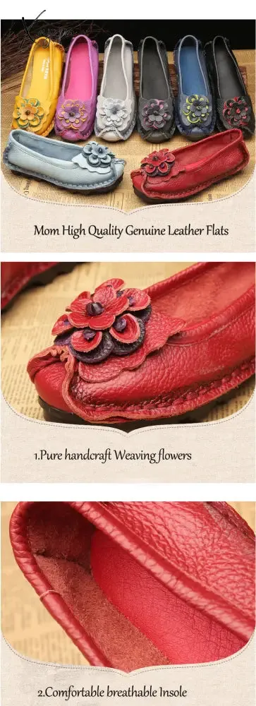 Xajzpa - Spring Leather Shoes Women Flats New Style Flower Genuine Leather Shoes For Female Flats Casual Shoes Woman Loafers