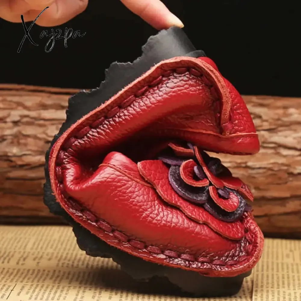 Xajzpa - Spring Leather Shoes Women Flats New Style Flower Genuine Leather Shoes For Female Flats Casual Shoes Woman Loafers