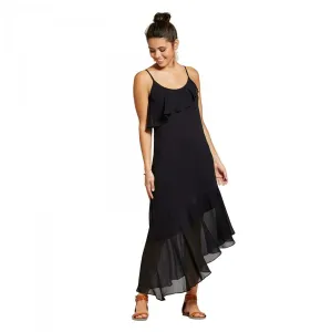 Xhilaration Women's Lace Up Back Asymmetrical Maxi Dress Black XS